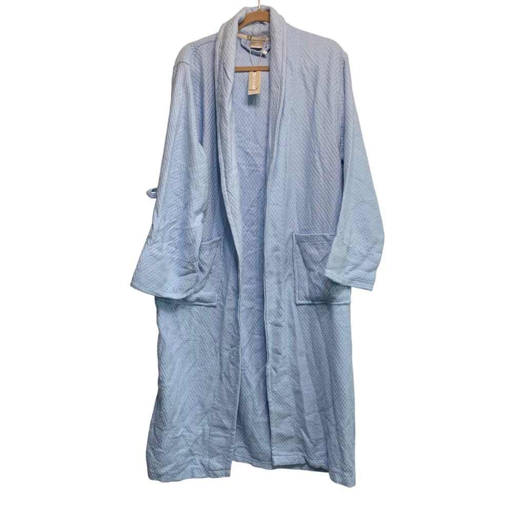 INK+IVY Cotton Diamond Weave Robe S/M Blue Cottagecore Spa Cozy Classic Relaxed